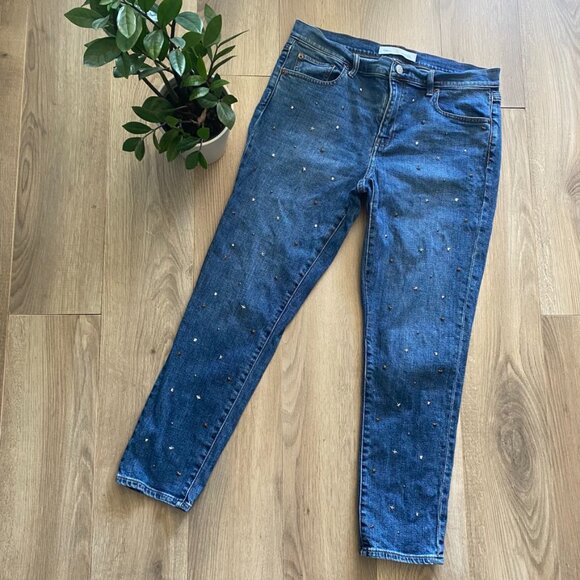 GAP "Best Girlfriend" Mid-Blue High-Rise Studded Decal Jeans - Picture 2 of 15